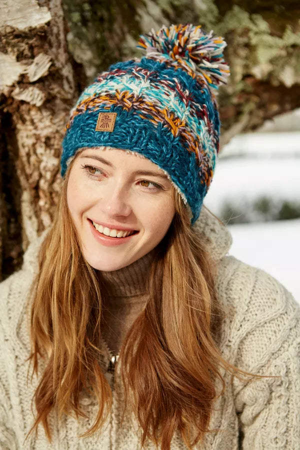 Pachamama Utrecht Bobble Beanie, Hand Knitted, Fair Trade Sourced, 100% Wool