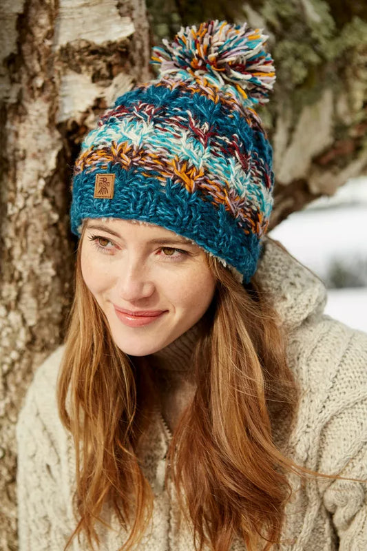 Pachamama Utrecht Bobble Beanie, Hand Knitted, Fair Trade Sourced, 100% Wool