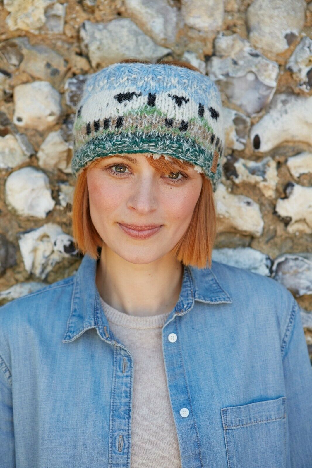 Pachamama Hazy Sheep Headband, Wool Mohair Mix, Hand Made , Sherpa Fleece Lining