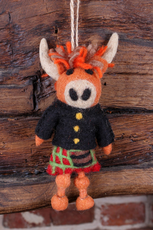 Pachamama Hamish The Highland Cow Decoration, Hand Felted, Fair Trade Sourced