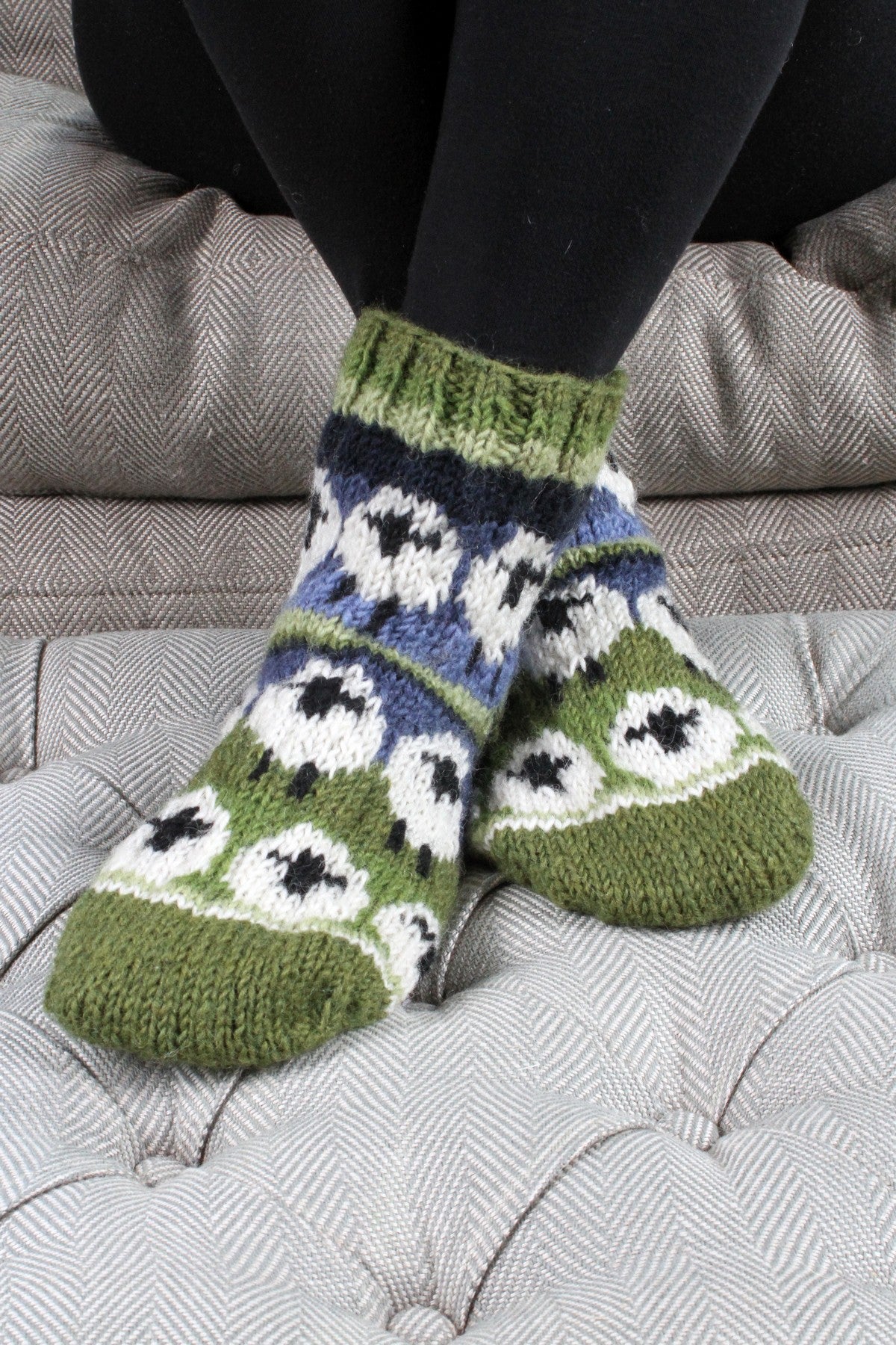 Pachamama Flock Of Sheep Sofa Socks, Hand Knitted, 100% Wool, Fair Trade Sourced