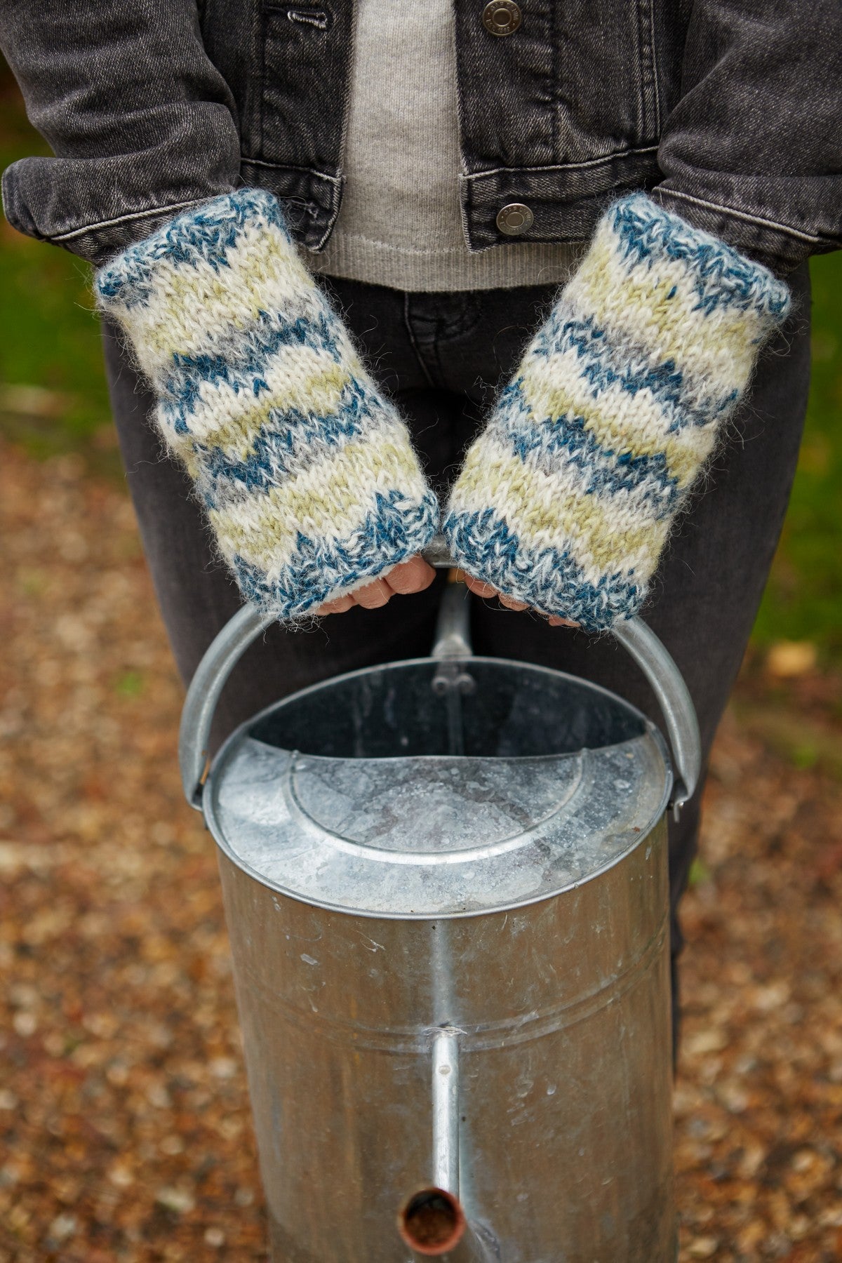 Pachamama Totnes Handwarmer, Hand Knitted, Lined, Wool and Mohair Blend, Spruce