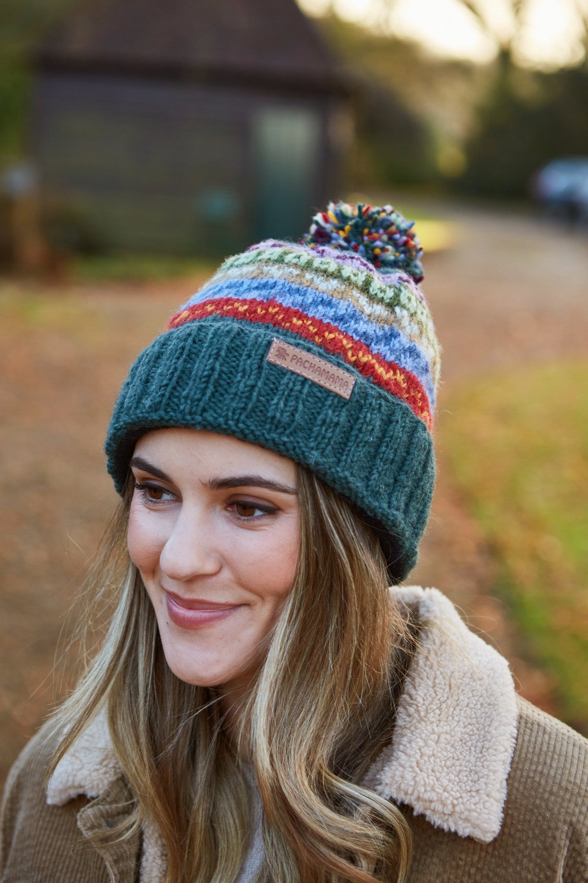 Pachamama Elveden Bobble Beanie, Hand Knitted, Fair Trade Sourced, Wool, Lined