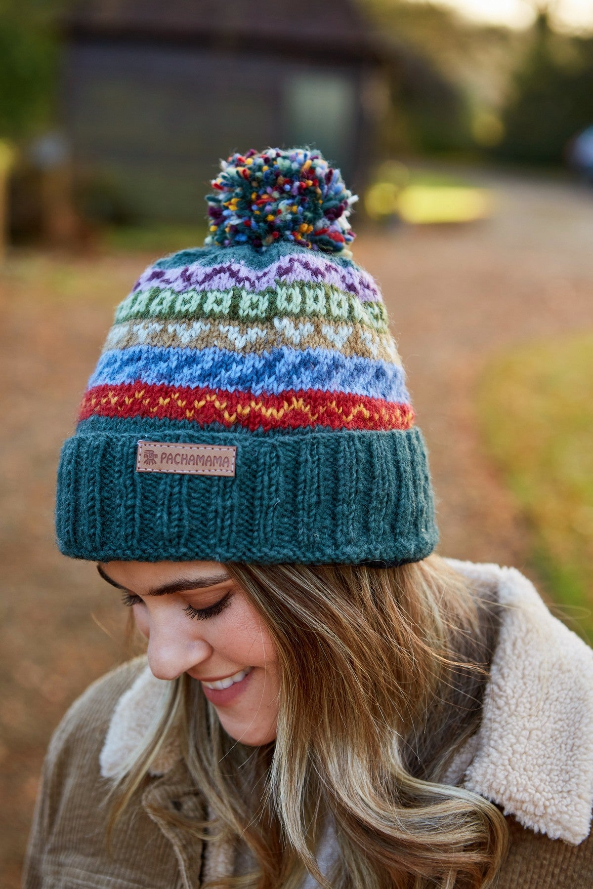 Pachamama Elveden Bobble Beanie, Hand Knitted, Fair Trade Sourced, Wool, Lined