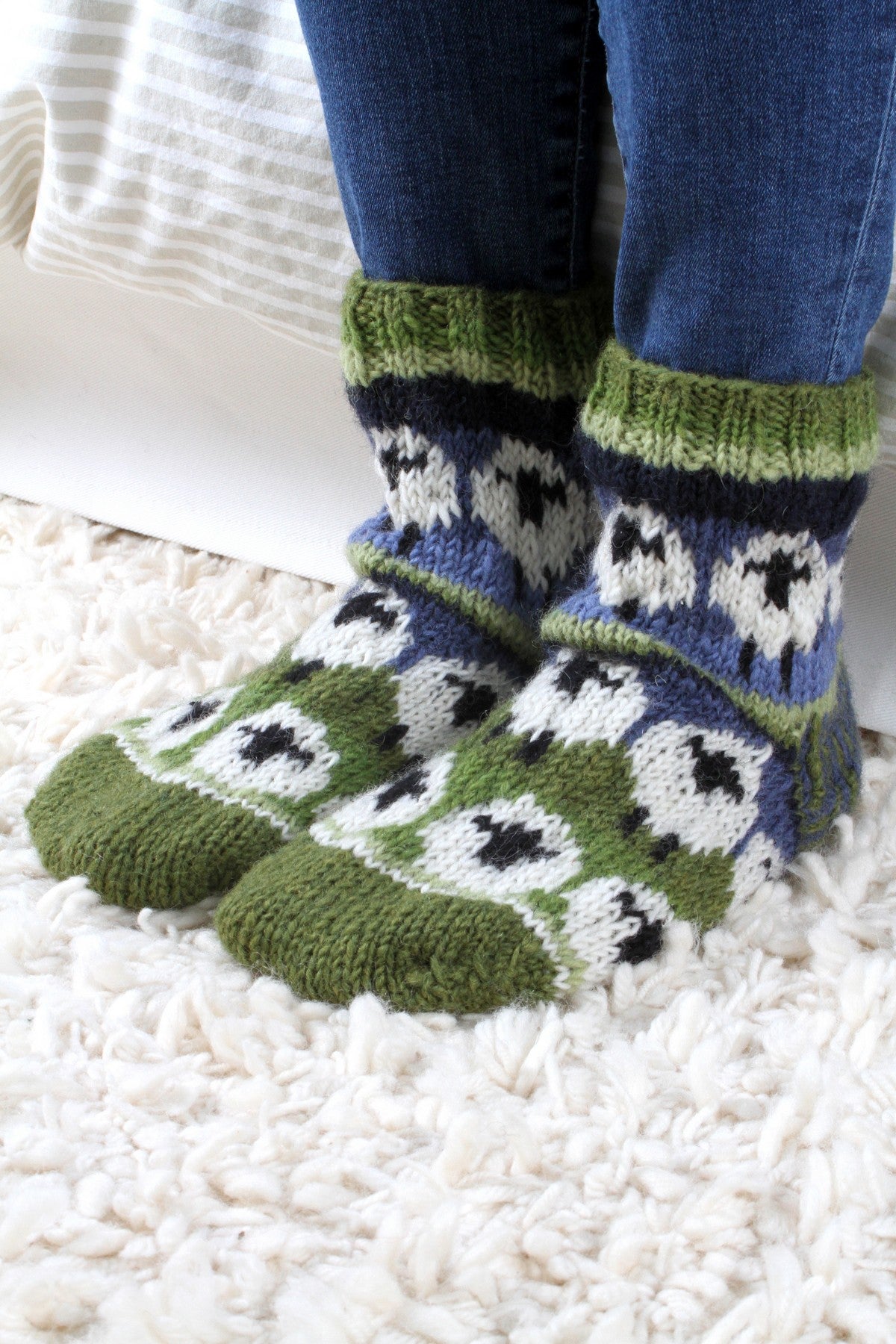 Pachamama Flock Of Sheep Sofa Socks, Hand Knitted, 100% Wool, Fair Trade Sourced