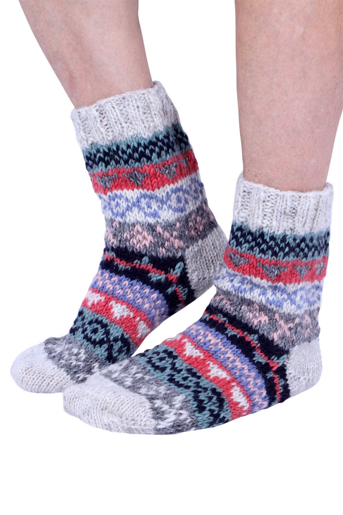 Pachamama Classic Fairisle Sofa Socks , Hand Made, 100% Wool, Fair Trade Sourced