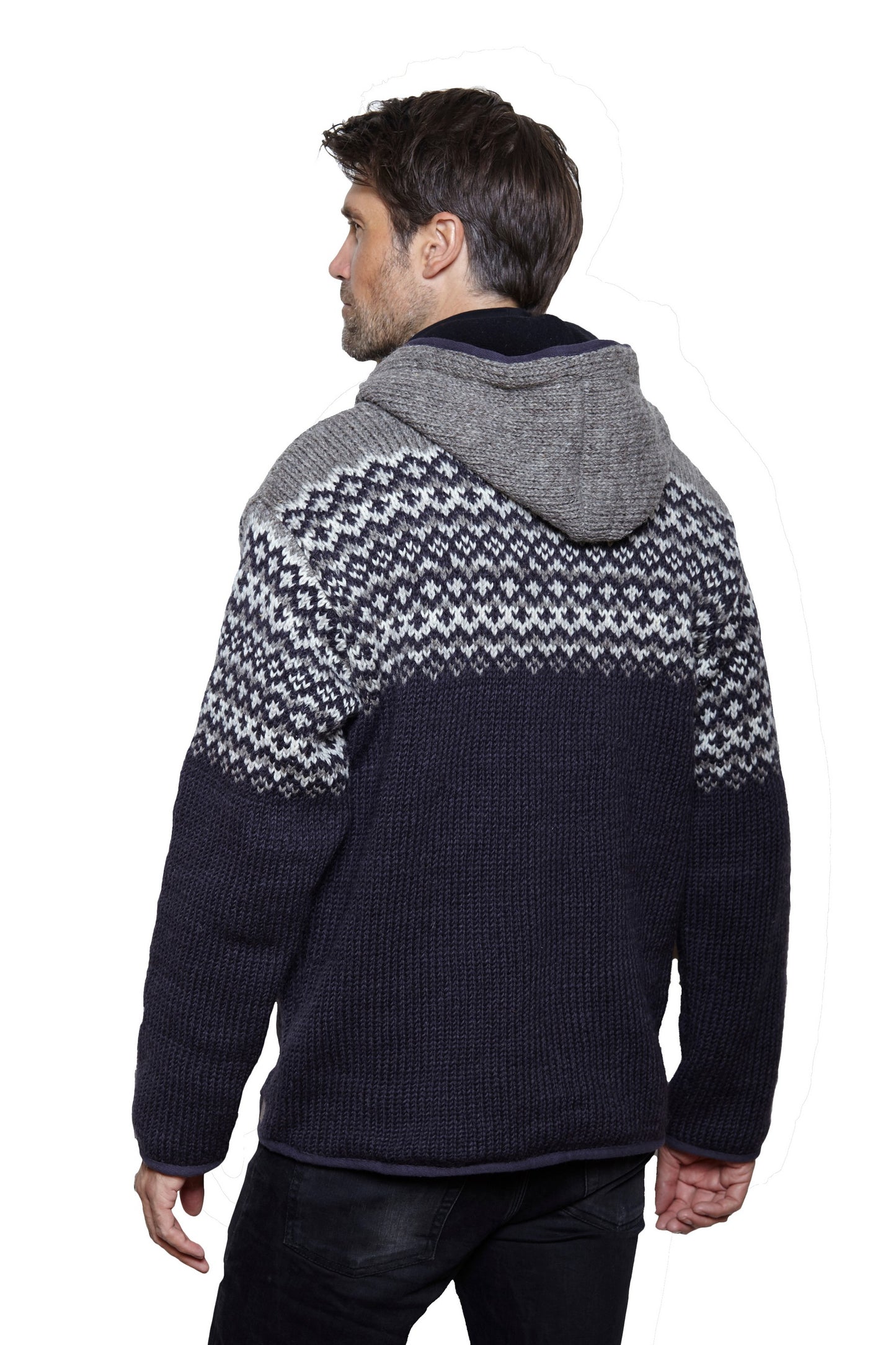 Pachamama Mens Clifden Hoody, Charcoal, 100% Wool Outer, Zip Pockets, Handmade