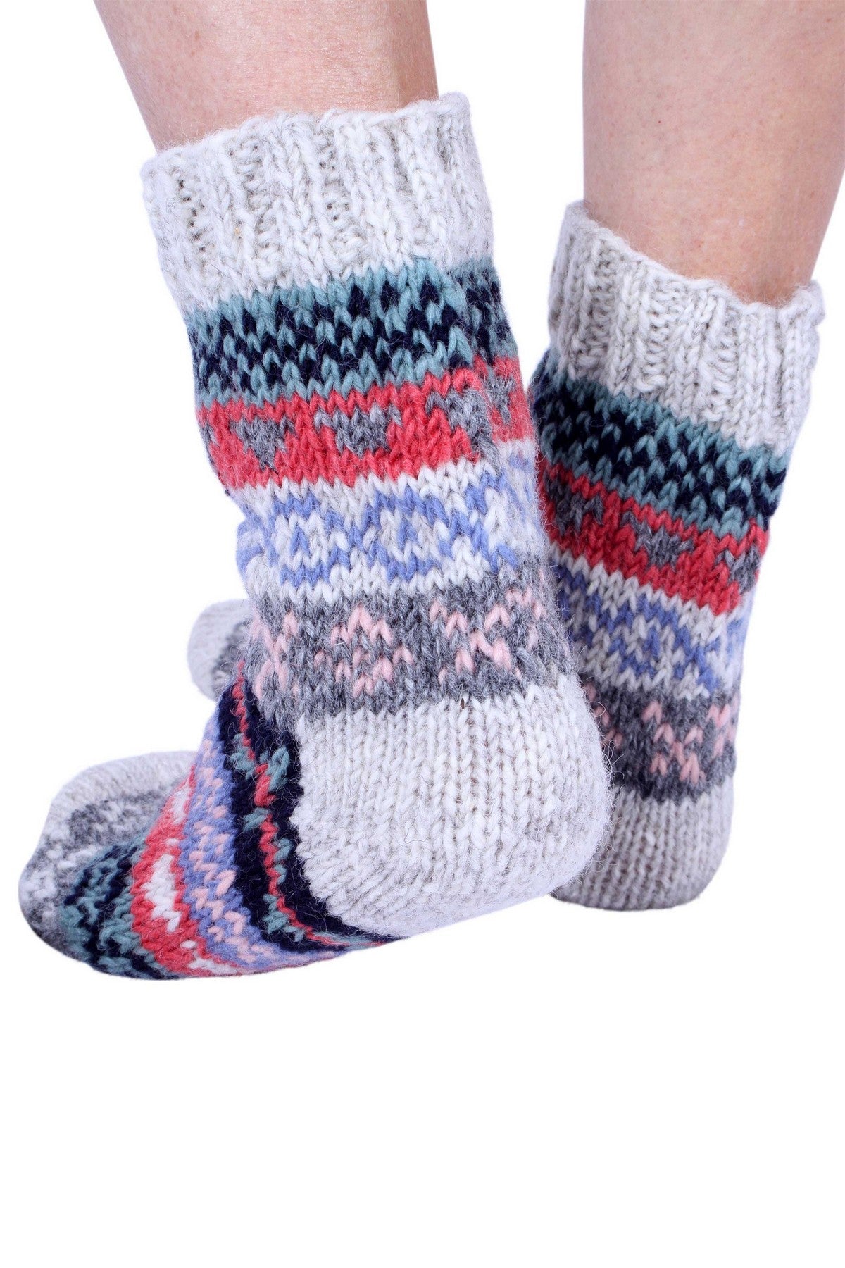 Pachamama Classic Fairisle Sofa Socks , Hand Made, 100% Wool, Fair Trade Sourced