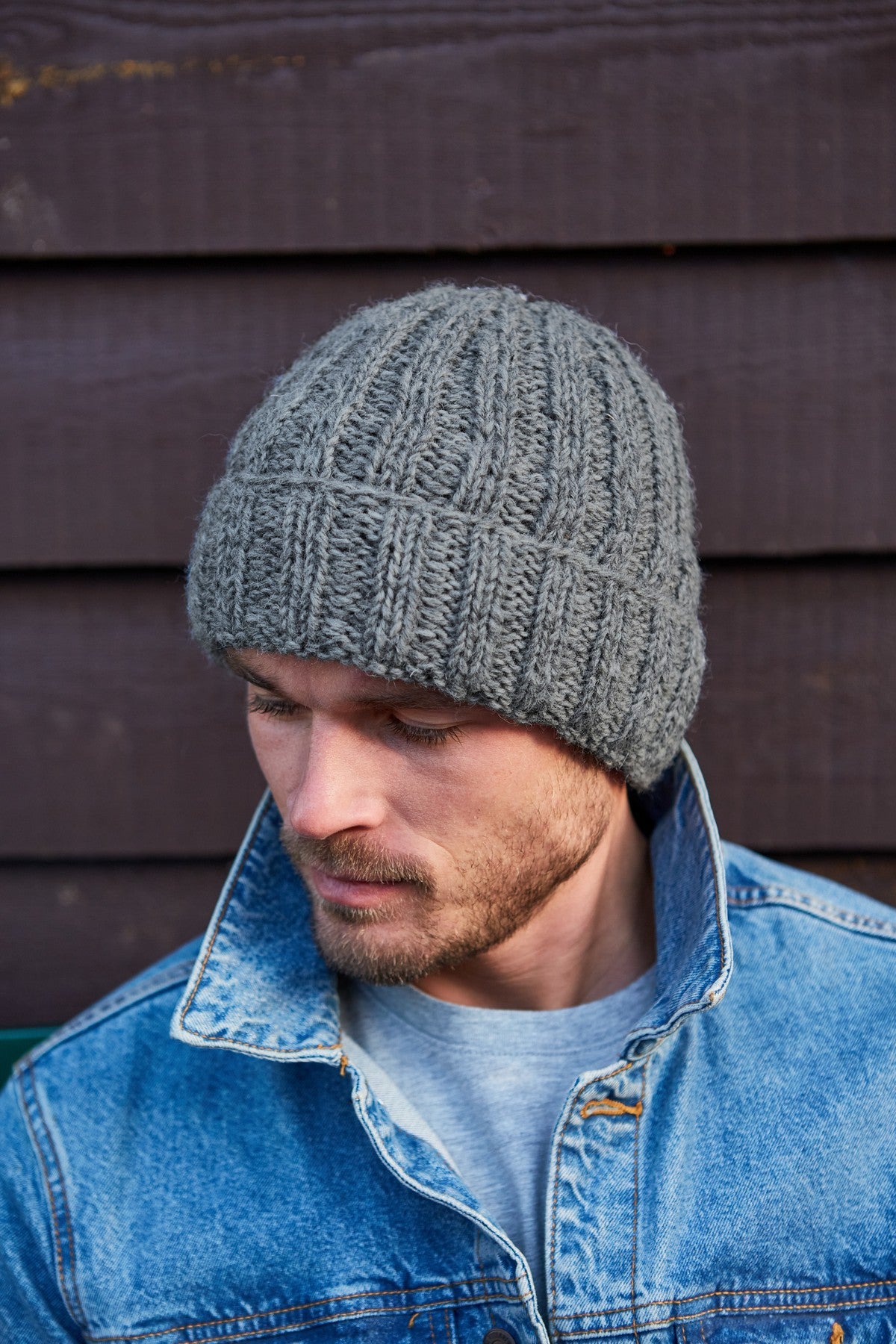 Pachamama Mens Shetland Bobble Beanie, Hand Knitted, Fleece Lined, Wool, Grey