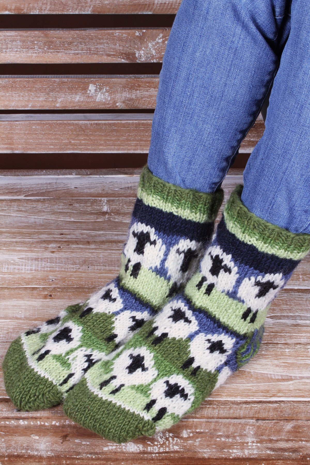 Pachamama Flock Of Sheep Sofa Socks, Hand Knitted, 100% Wool, Fair Trade Sourced