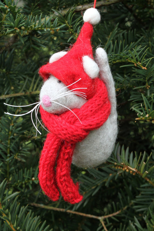 Pachamama Christmas Mouse Decoration, Hand Felted, Fair Trade Sourced