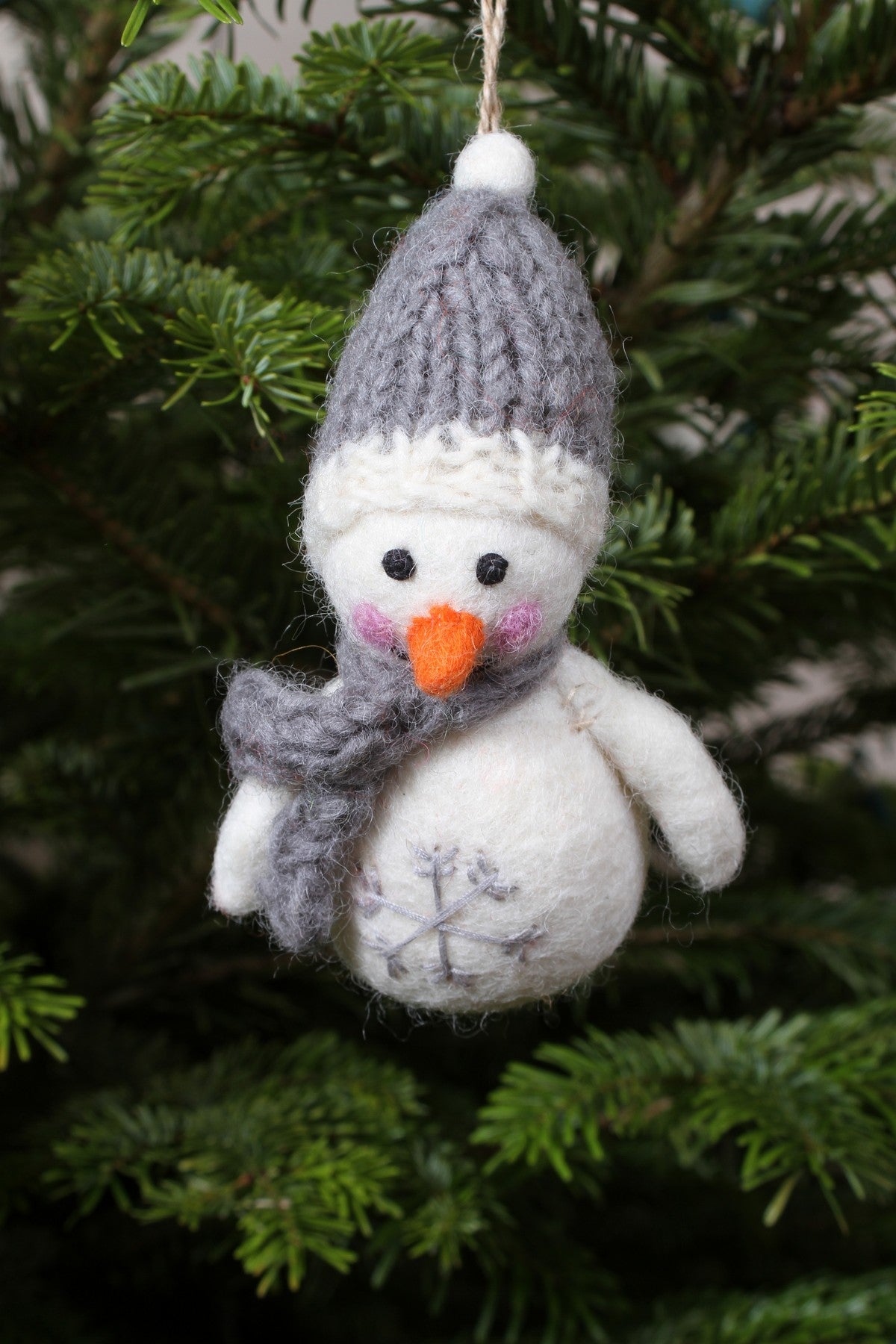 Pachamama Mrs Snow Snowman Decoration, Hand Felted, Fair Trade Sourced