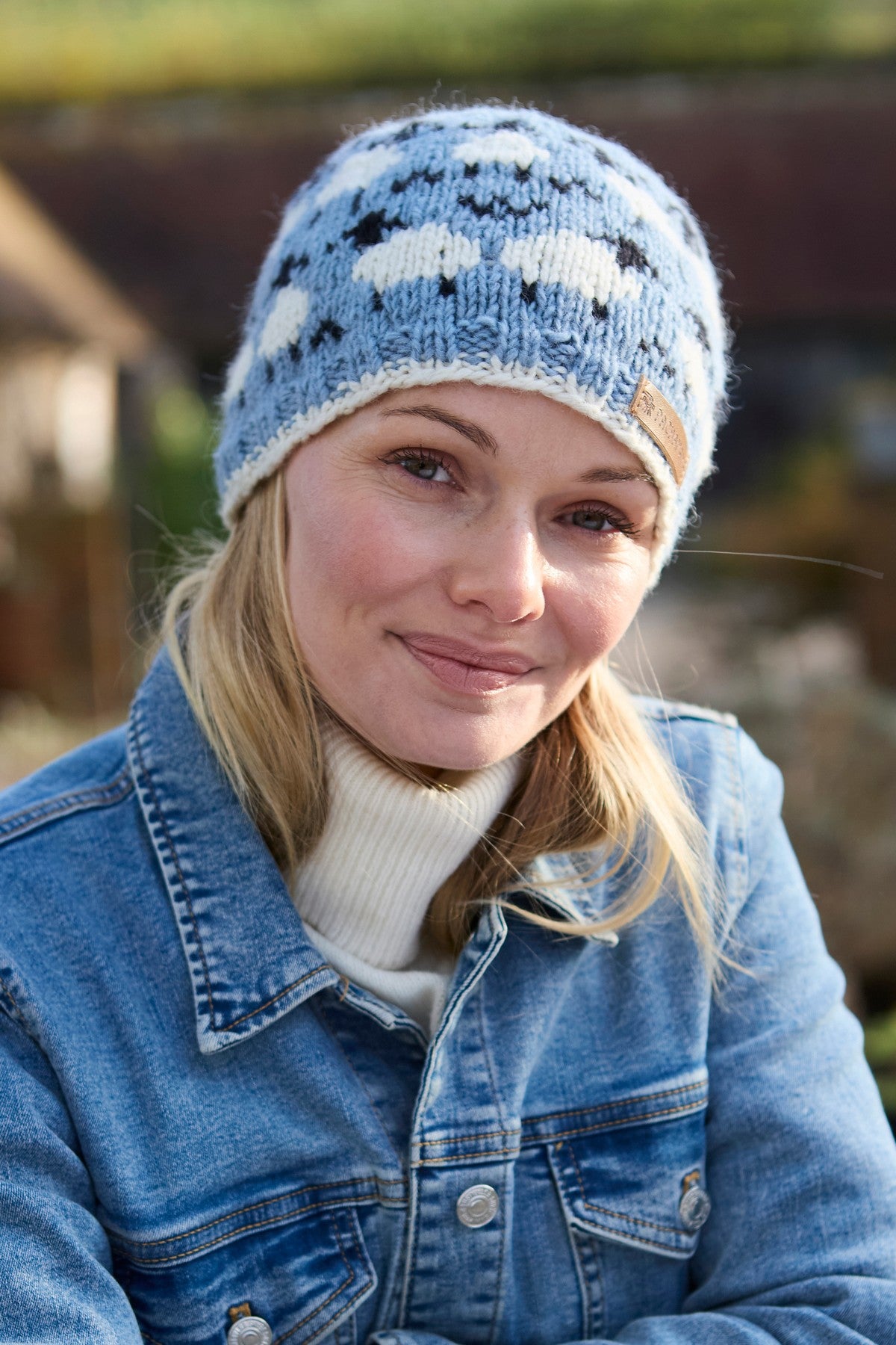 Pachamama Sheep Beanie, Blue, Hand Knitted, 100% Pure Merino Wool, Unlined