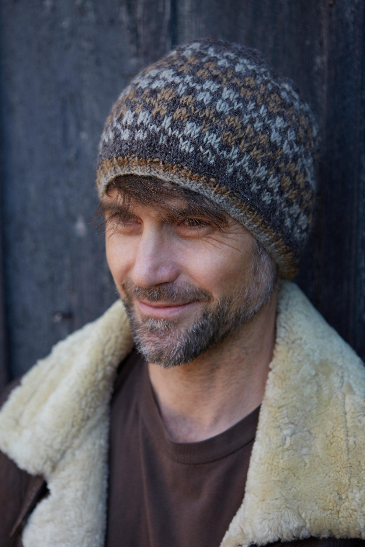 Pachamama Mens Rosslare Beanie, Hand Knitted, 100% Wool , Fair Trade Sourced,  Bark