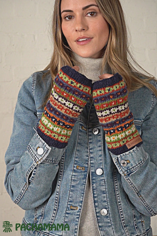 Pachamama Colorado Handwarmers, Hand Knitted, Lined, Wool, Fair Trade Sourced