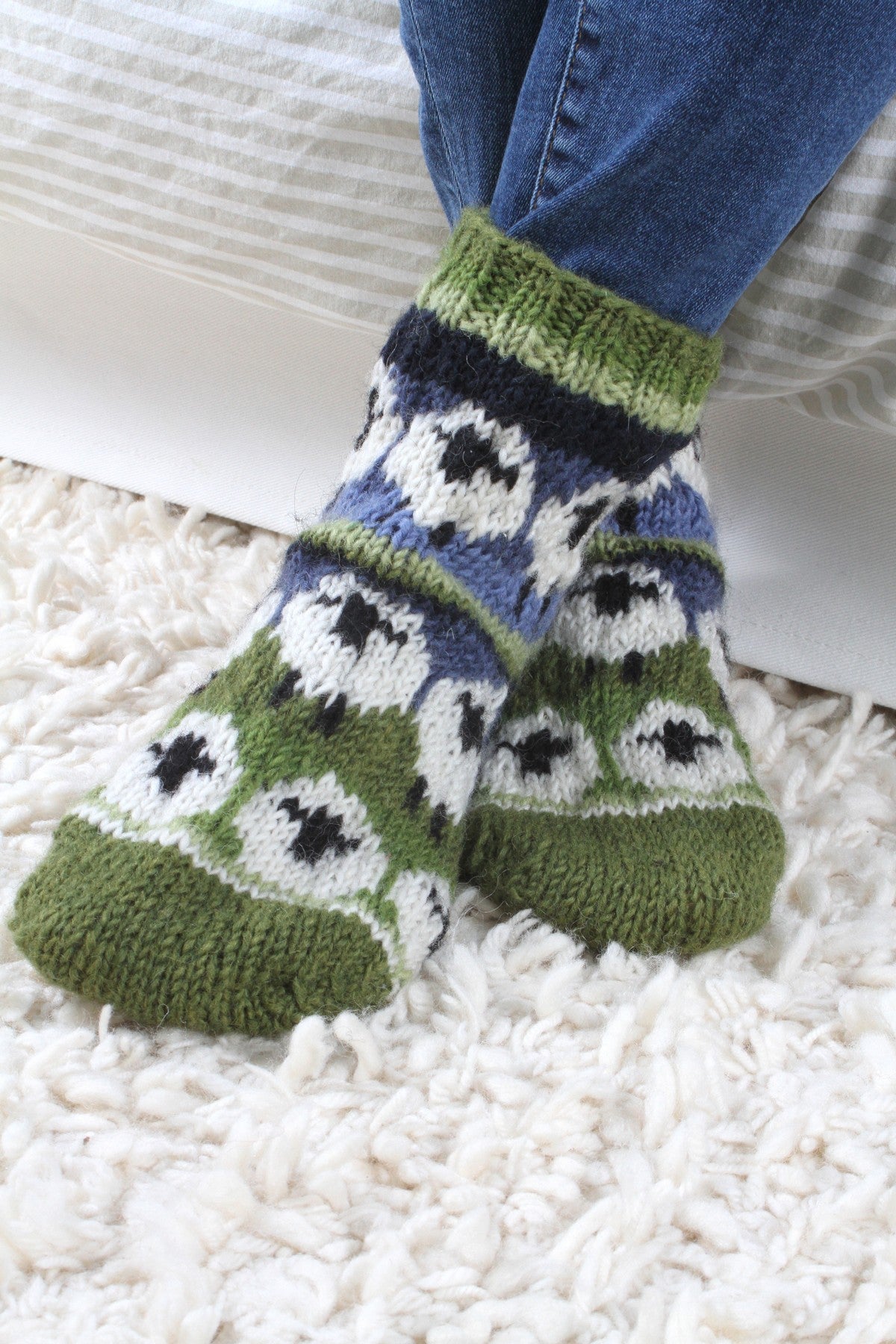 Pachamama Flock Of Sheep Sofa Socks, Hand Knitted, 100% Wool, Fair Trade Sourced