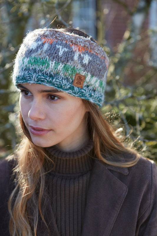 Pachamama Hazy Herdwick Headband, Wool Mohair Mix, Hand Made , Sherpa Fleece Lining