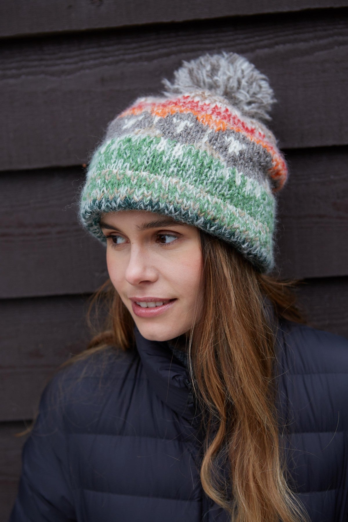 Pachamama Hazy Herdwick Bobble Beanie, Hand Knitted, Lined, Wool and Mohair Blend