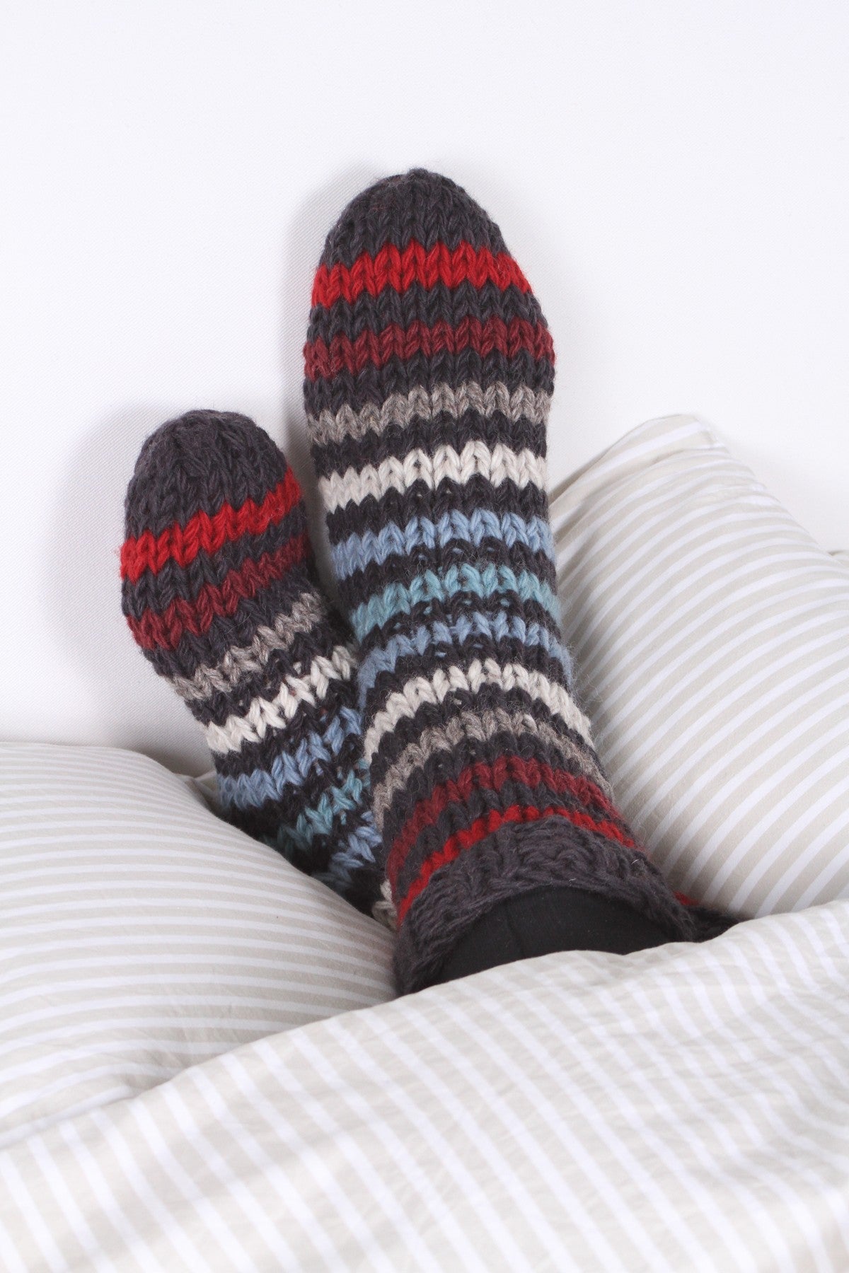 Pachamama Mens Clifden Sofa Socks, Hand Knitted, Wool , Fair Trade Sourced, Red