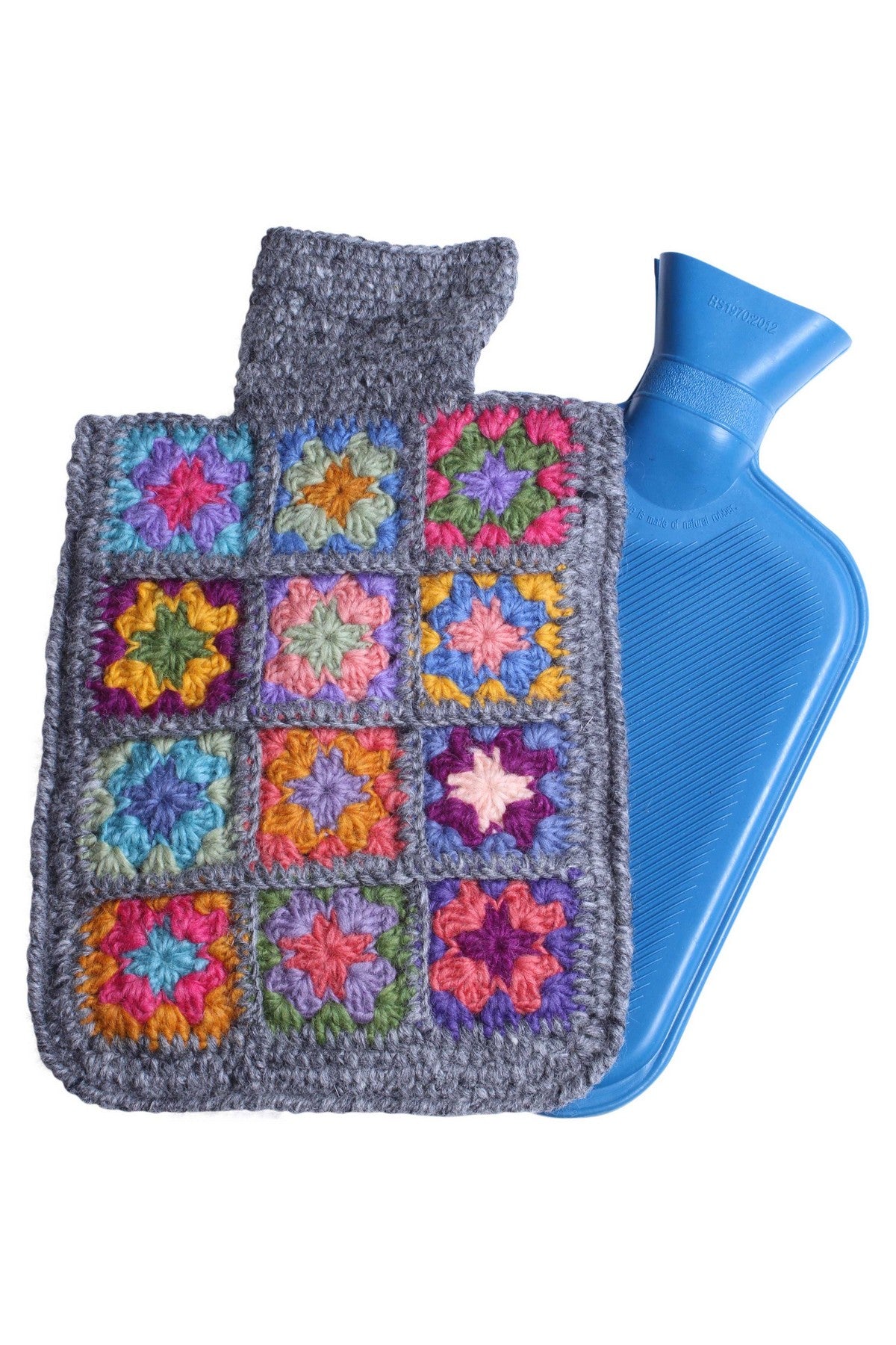 Pachamama Woodstock Hot Water Bottle Cover and Bottle, Hand Crocheted, Fairtrade