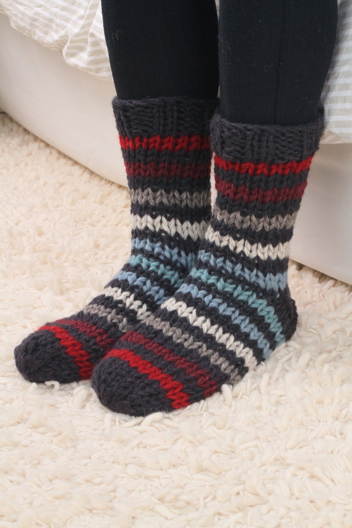 Pachamama Mens Clifden Sofa Socks, Hand Knitted, Wool , Fair Trade Sourced, Red