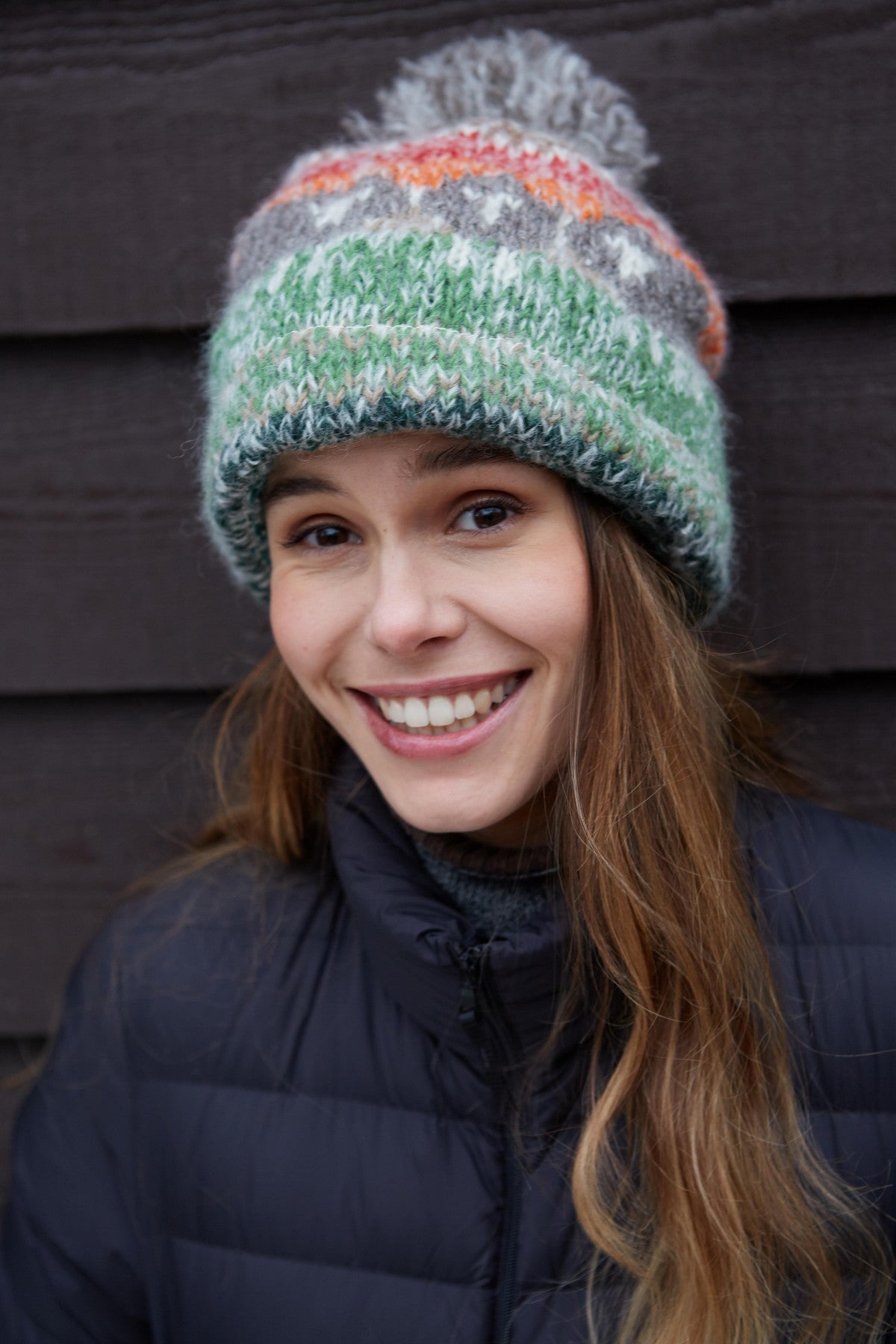 Pachamama Hazy Herdwick Bobble Beanie, Hand Knitted, Lined, Wool and Mohair Blend