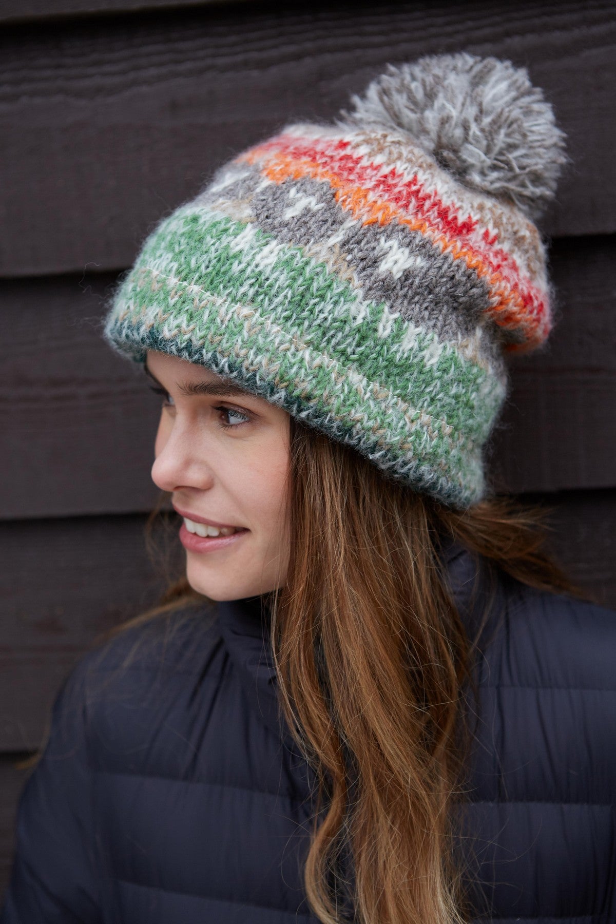 Pachamama Hazy Herdwick Bobble Beanie, Hand Knitted, Lined, Wool and Mohair Blend