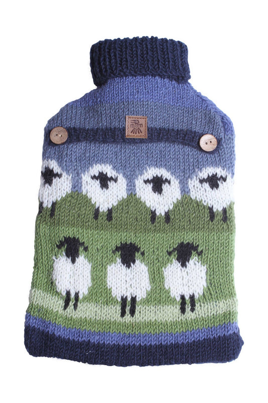 Pachamama Flock of Sheep Hot Water Bottle Cover and Bottle, Hand Knitted