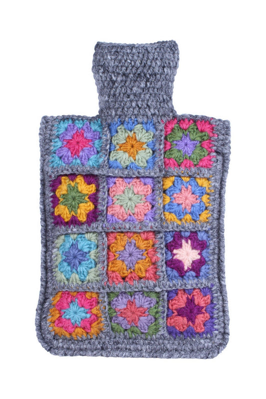 Pachamama Woodstock Hot Water Bottle Cover and Bottle, Hand Crocheted, Fairtrade