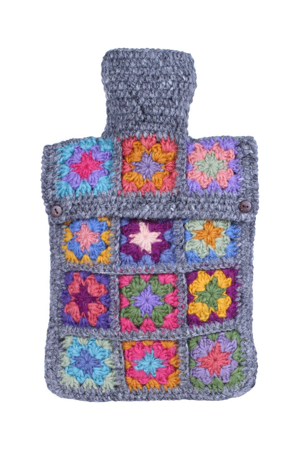 Pachamama Woodstock Hot Water Bottle Cover and Bottle, Hand Crocheted, Fairtrade