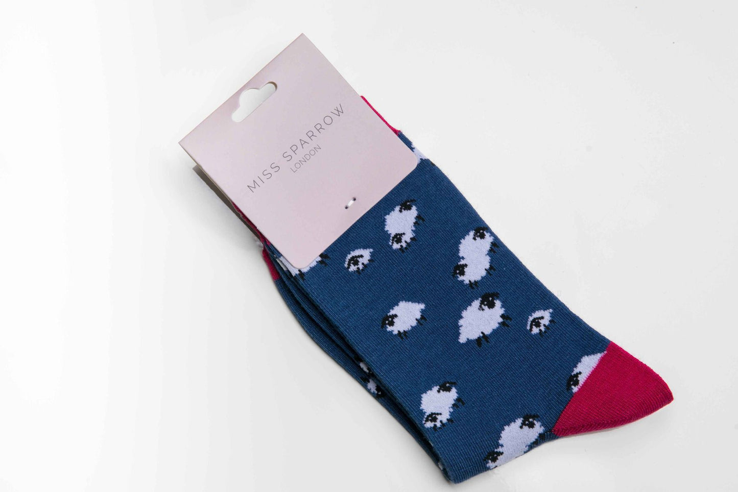 Miss Sparrow Bamboo Socks, Dandelion, Polka Dot & Chevron, Navy Sheep