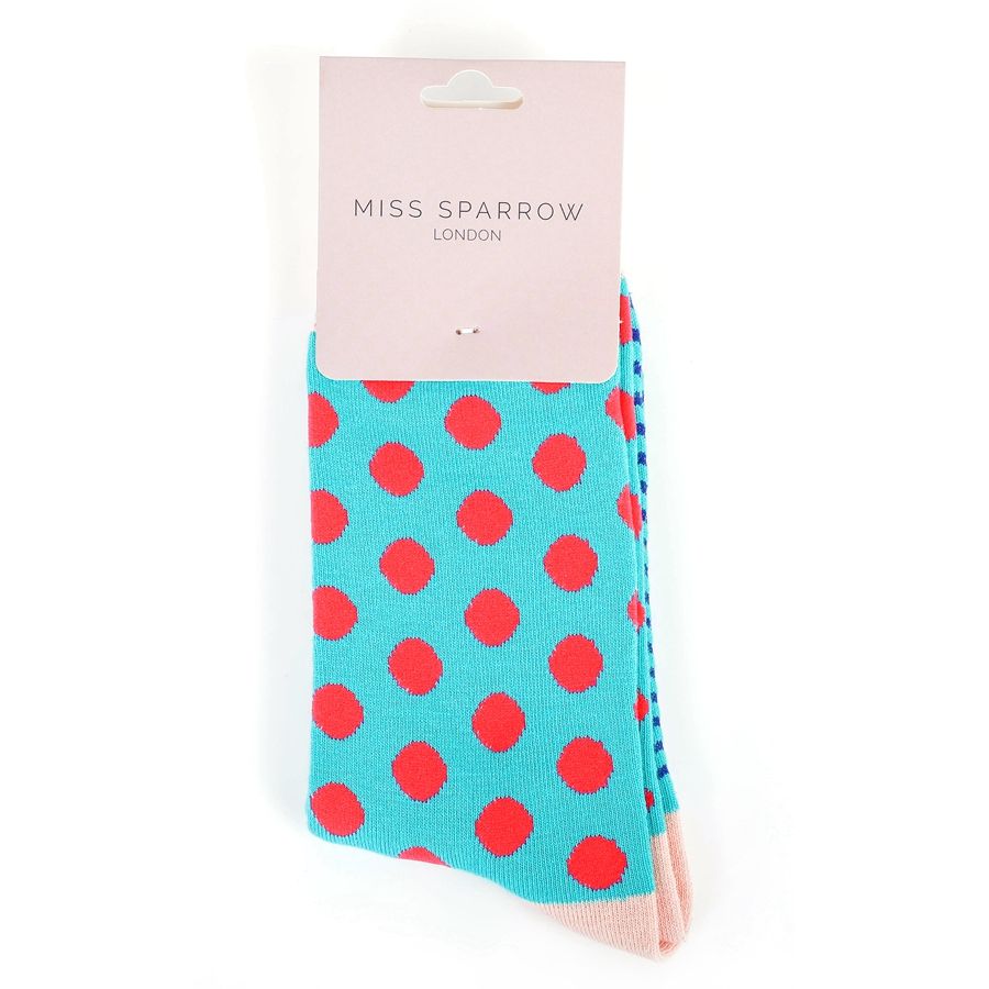 Miss Sparrow Bamboo Socks, Dandelion, Polka Dot & Chevron, Navy Sheep