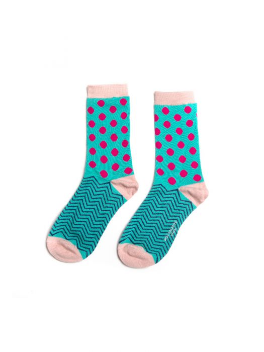 Miss Sparrow Bamboo Socks, Dandelion, Polka Dot & Chevron, Navy Sheep