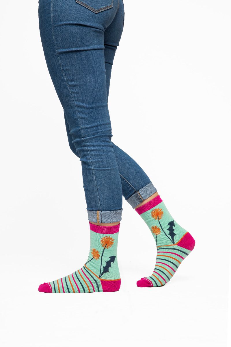 Miss Sparrow Bamboo Socks, Dandelion, Polka Dot & Chevron, Navy Sheep