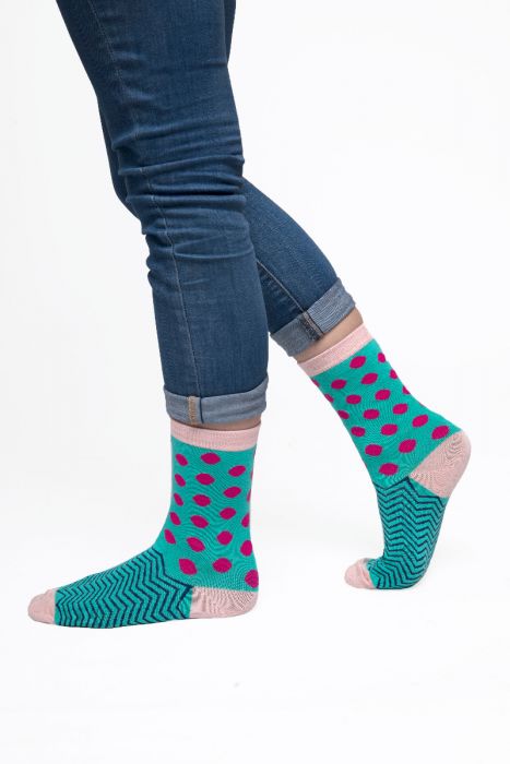 Miss Sparrow Bamboo Socks, Dandelion, Polka Dot & Chevron, Navy Sheep