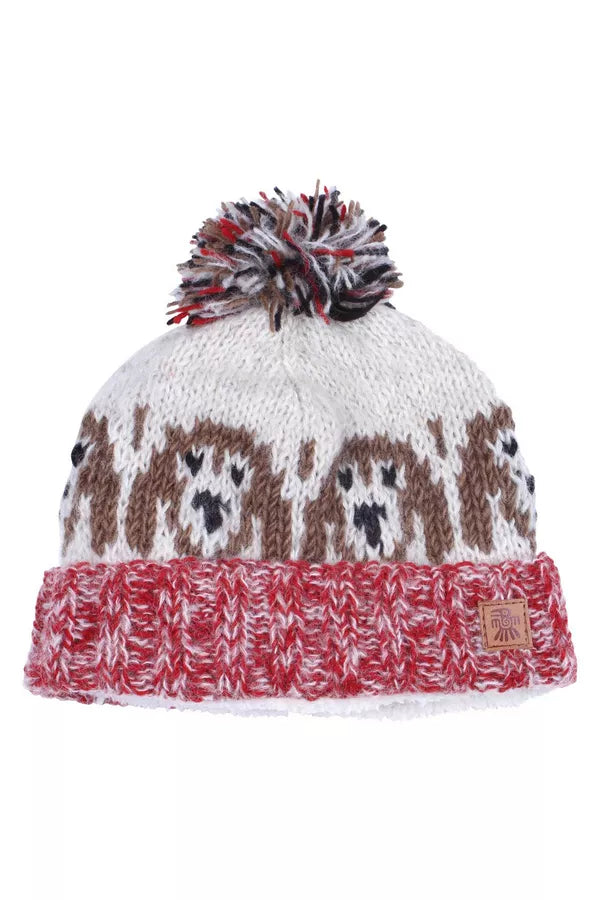 Pachamama Hazy Hound Dog Bobble Beanie, Hand Knitted, Lined, Wool and Mohair Blend