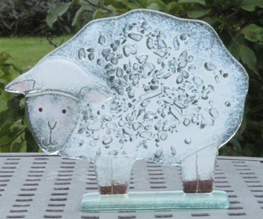 D & J Glassware Dolly The Sheep, Fused Glass Ornament, Handcrafted