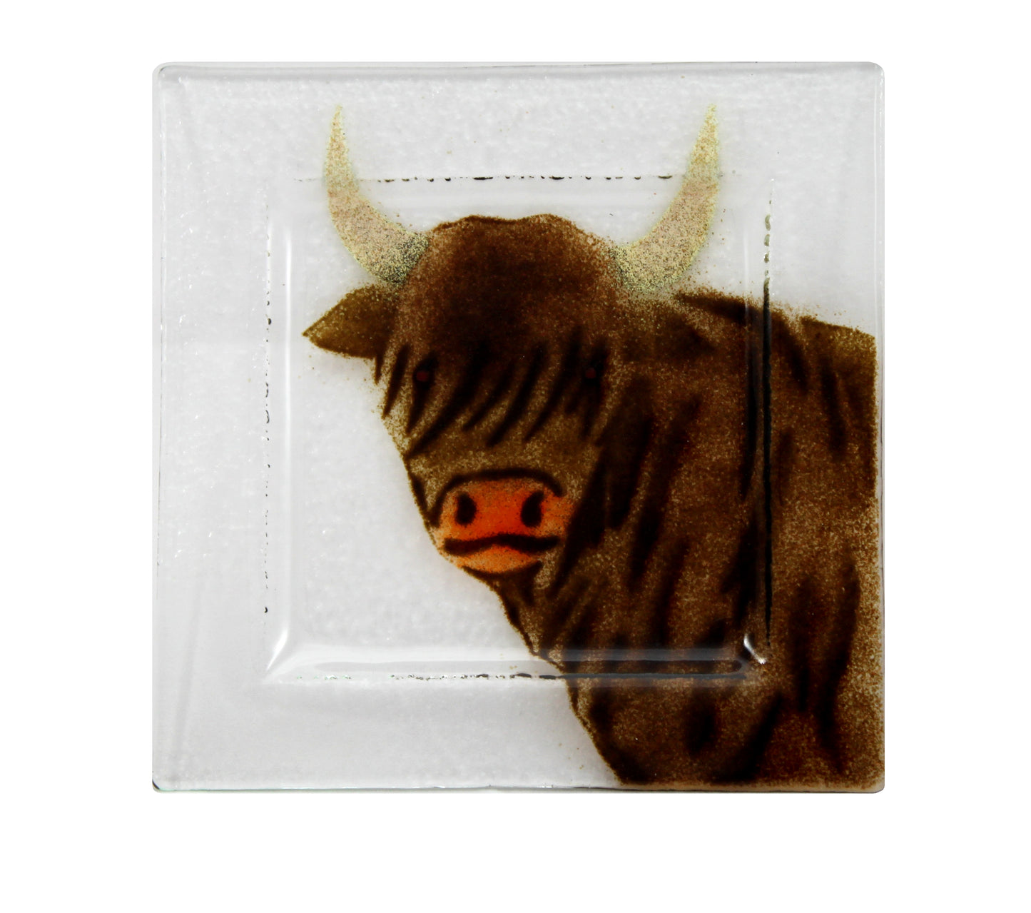 D & J Glassware Highland Cow Fused Glass Plate, Handcrafted