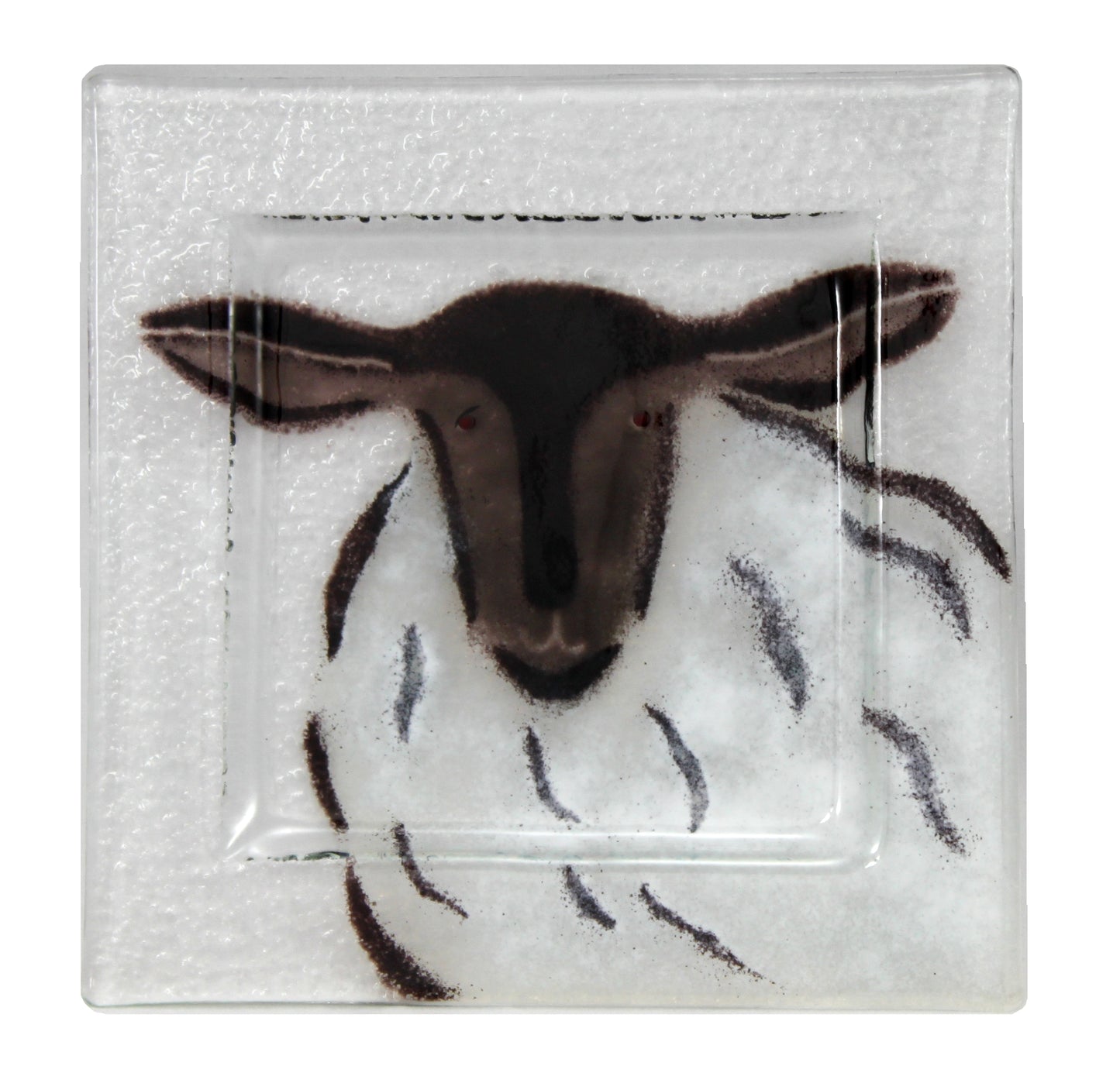 D & J Glassware Sheep Fused Glass Plate, Handcrafted