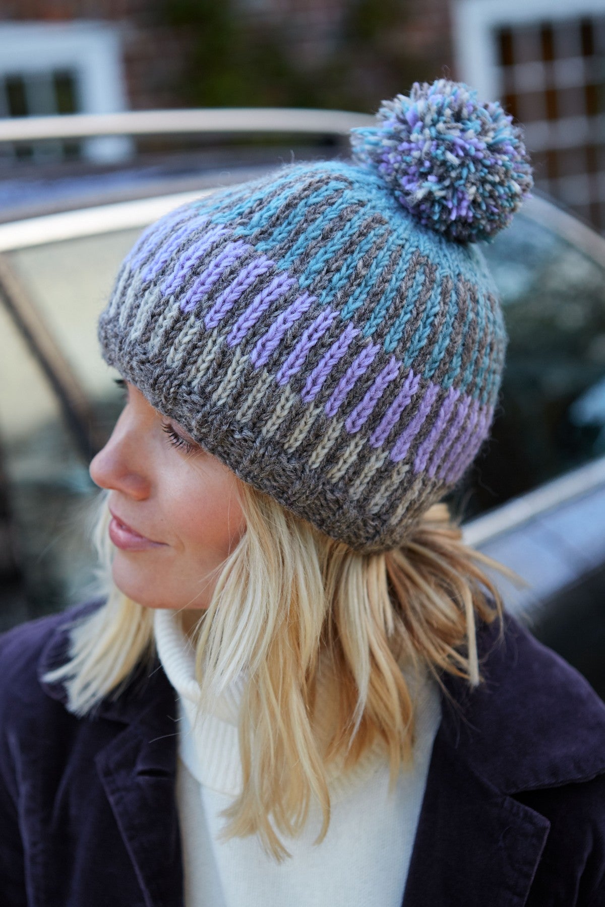 Pachamama Dunoon Bobble Beanie, Hand Knitted, Fair Trade Sourced, Wool, Lined