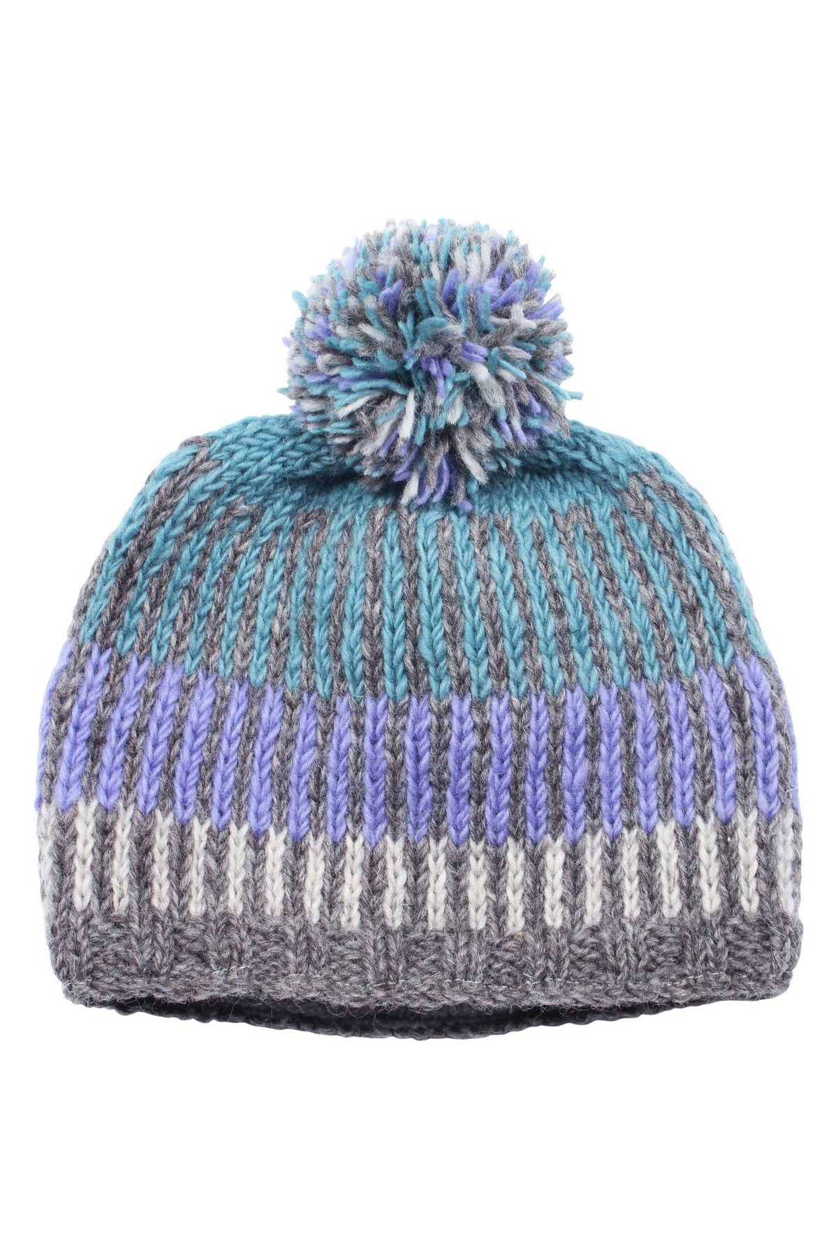 Pachamama Dunoon Bobble Beanie, Hand Knitted, Fair Trade Sourced, Wool, Lined