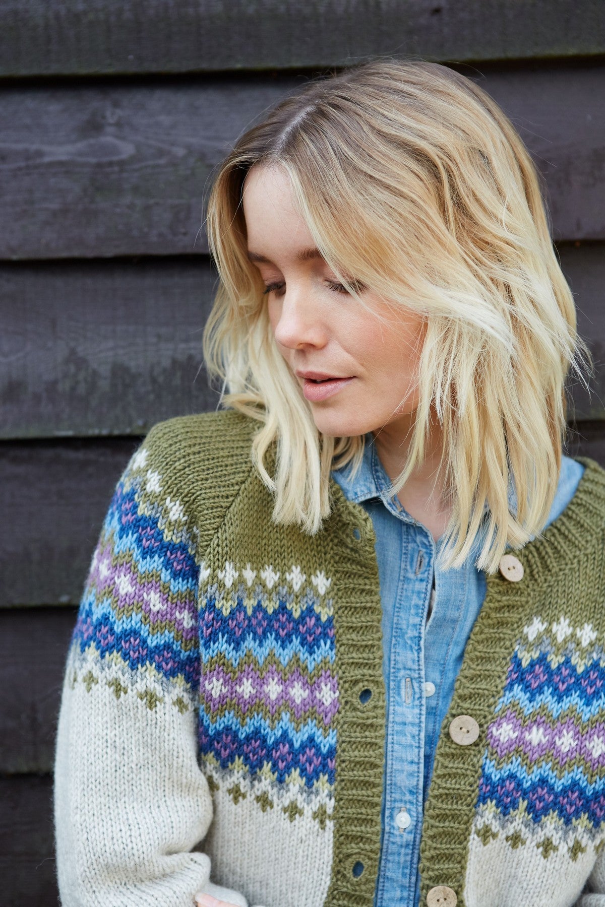 Pachamama Elgin Cardigan in Olive, Hand Knitted, Fair Trade Sourced