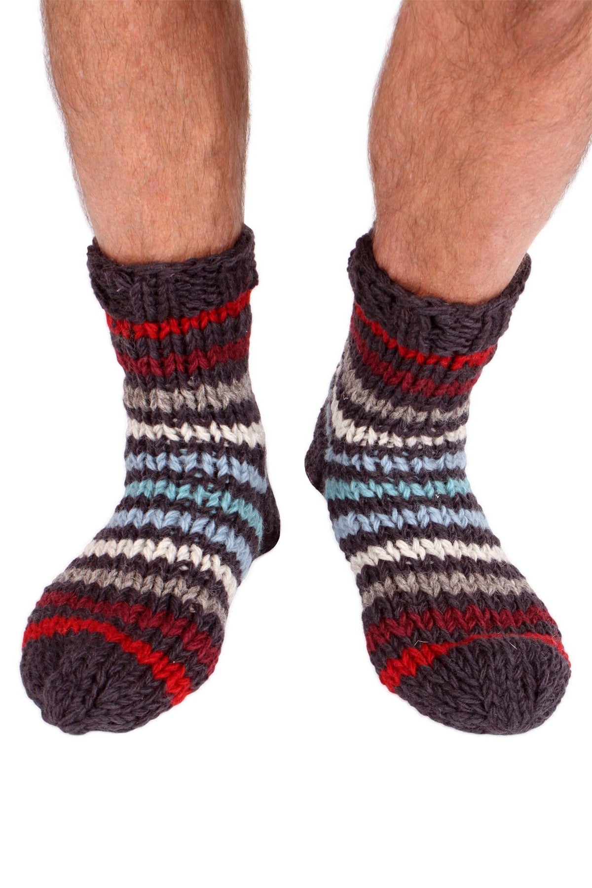 Pachamama Mens Clifden Sofa Socks, Hand Knitted, Wool , Fair Trade Sourced, Red