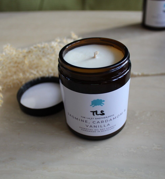 The Lazy Shepherdess Jasmine, Cardamom and Vanilla Soy Wax Candle, 180ml