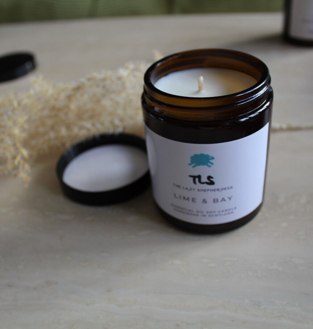 The Lazy Shepherdess Lime And Bay Soy Wax Candle, 180ml, Handmade In Amber Jar