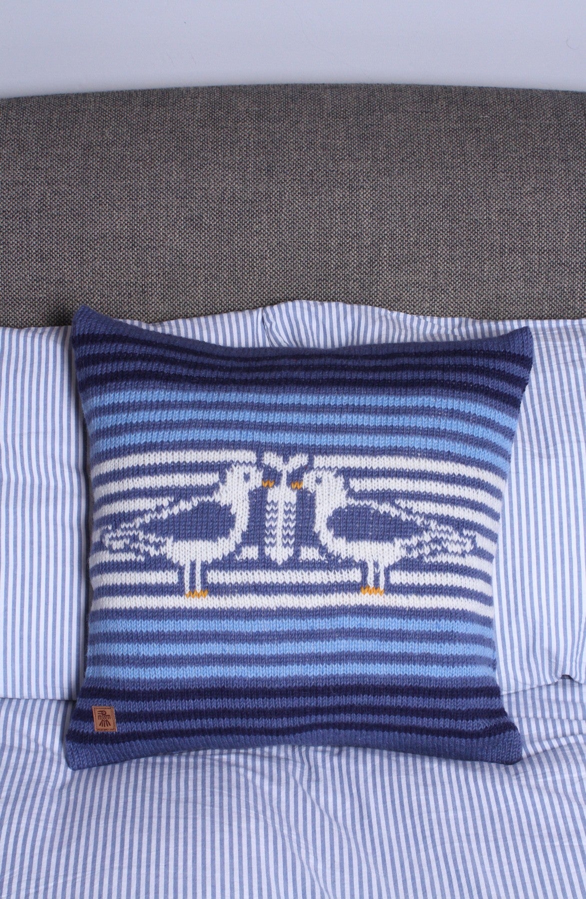 Pachamama Seagull Hand Knitted Cushion Cover And Insert Cushion, 100% Wool Outer