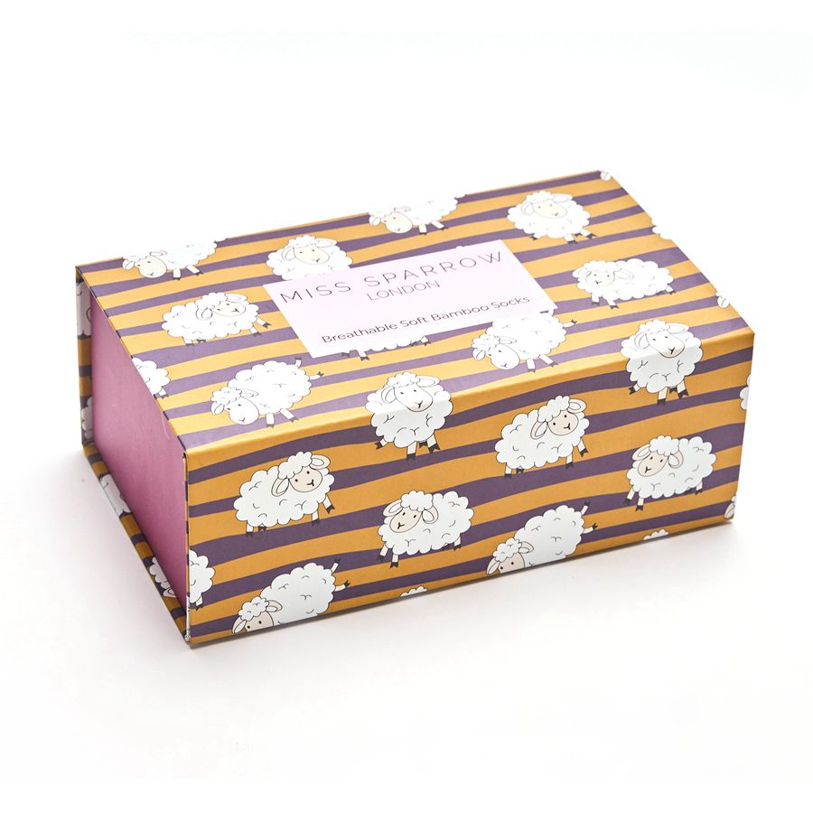 Sheep and Stripes Sock Box With 3 Pairs Of  Bamboo Socks