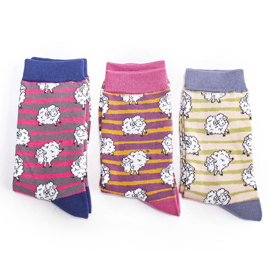 Sheep and Stripes Sock Box With 3 Pairs Of  Bamboo Socks