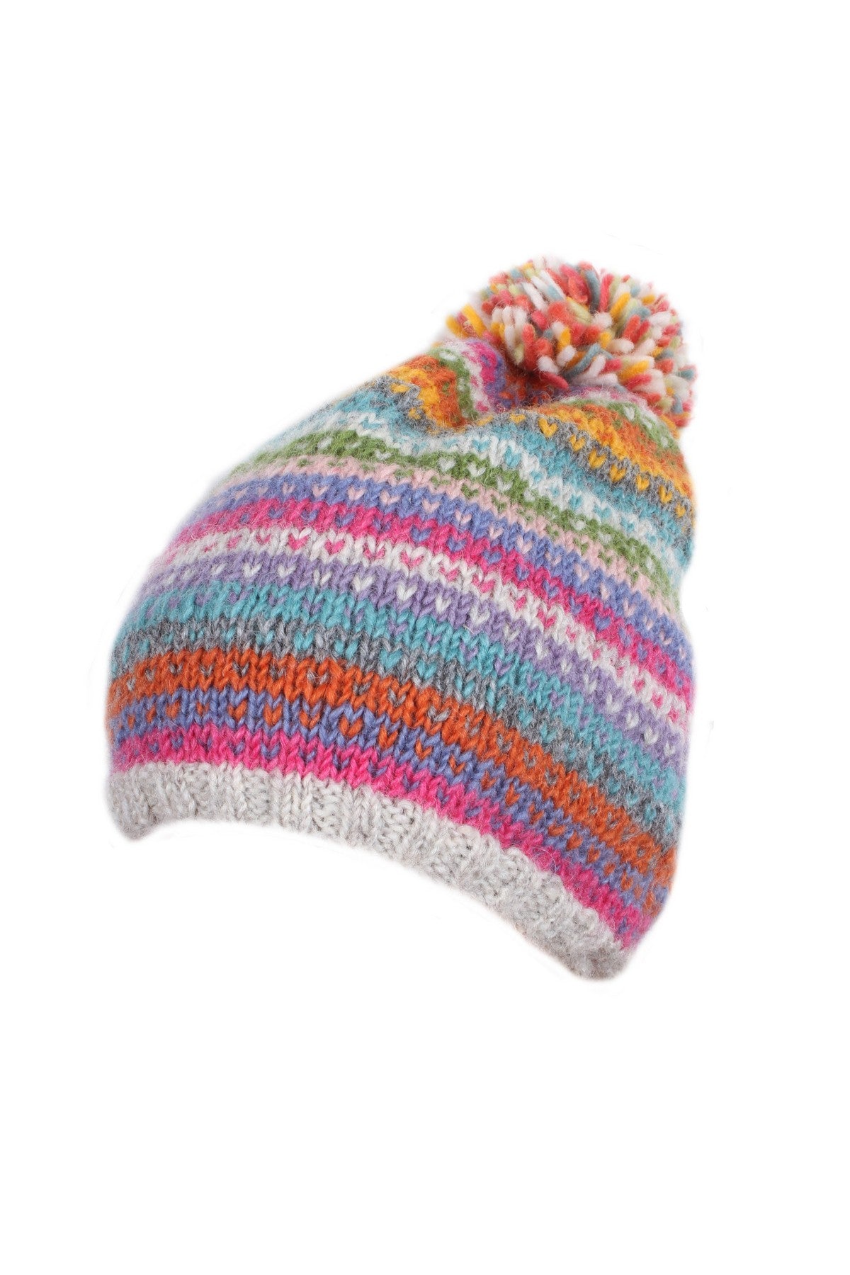 Pachamama Villarica Bobble Beanie, Hand Knitted, Sherpa Fleece Lined, Wool